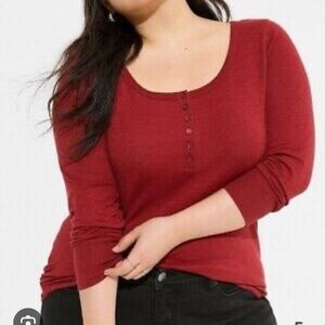 NWT Torrid Super Soft Slub Jersey Henley Red Long Sleeve Torrid Tee Size 0
